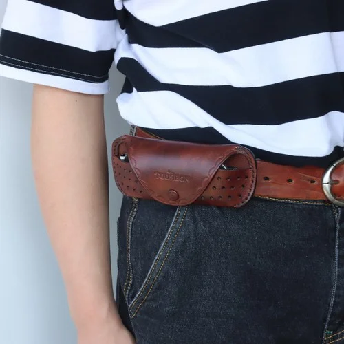 TOURBON Leather Eyeglasses Holder Eyewear Reading Case Soft Shell Belt Holster