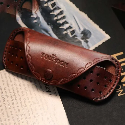 TOURBON Leather Eyeglasses Holder Eyewear Reading Case Soft Shell Belt Holster 4