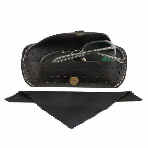 TOURBON Leather Glasses Case Slim Eyeglasses Storage Holder with Belt Loop-Black 3
