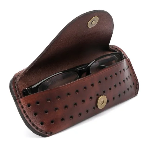 TOURBON Real Leather Eyeglasses Holder Eyewear Reading Glasses Case Belt Holster 4