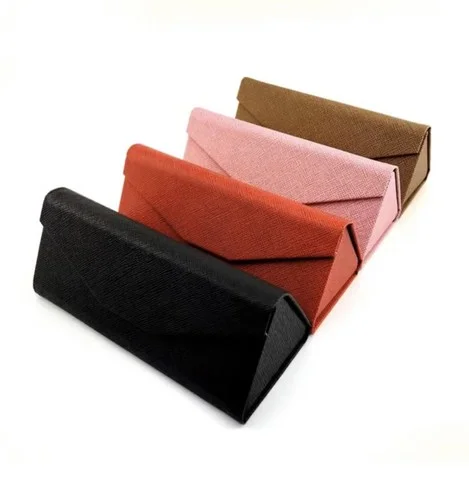 Triangular Folding Eyeglass Case Purse Hard for Glasses Sunglasses Box PU 2