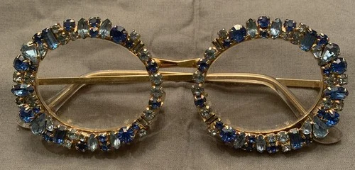 Tura 1960’s Iconic Round Deluxe Rare Blue Rhinestone Eyeglasses Frames Vintage 1