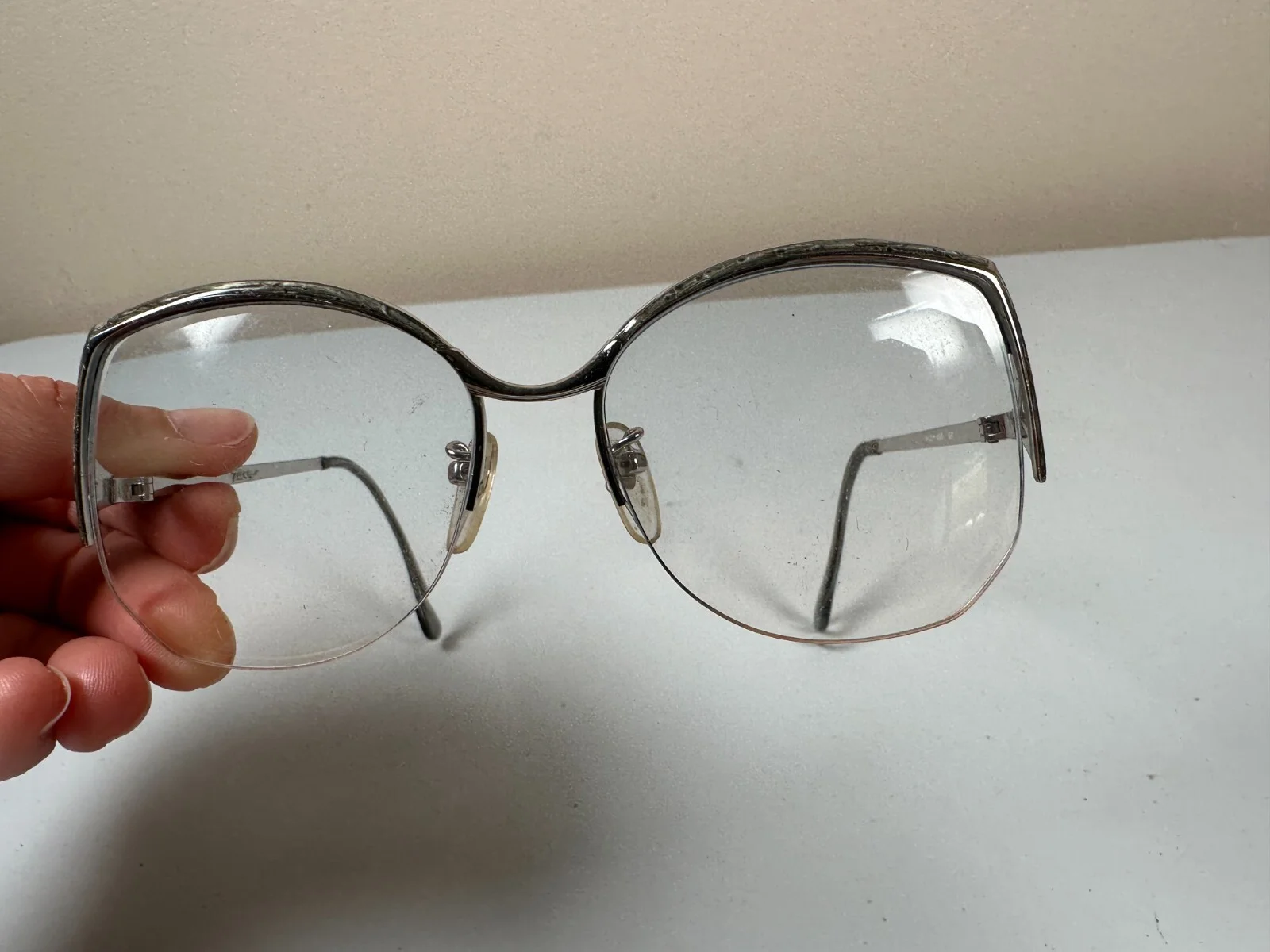 Tura Eyeglass Frames Mod 460 5 1/2 140 Marble Silver Tone Half Unframed Womens 2