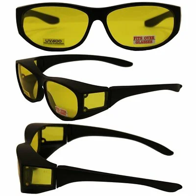 Two (2) Pairs Escort Safety Glasses Fits Over Most Eyeglasses Yellow Lenses