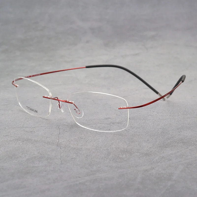 Ultralight Pure Titanium Women Eyeglass frames Red Purple Pink Rimless Glasses