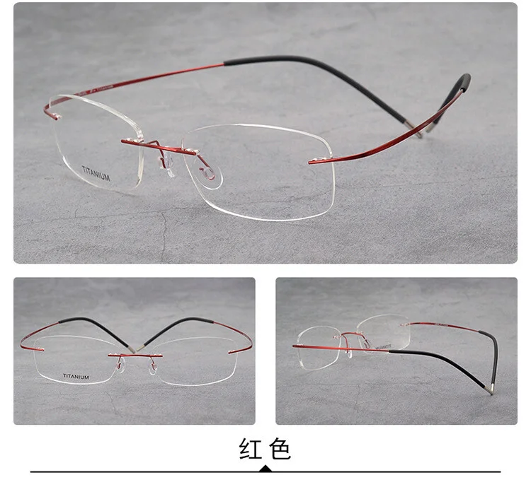 Ultralight Pure Titanium Women Eyeglass frames Red Purple Pink Rimless Glasses 2