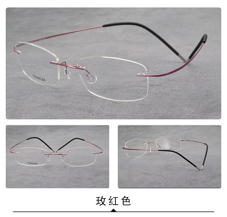 Ultralight Pure Titanium Women Eyeglass frames Red Purple Pink Rimless Glasses 3
