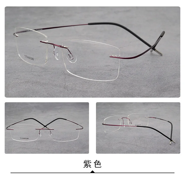 Ultralight Pure Titanium Women Eyeglass frames Red Purple Pink Rimless Glasses 4