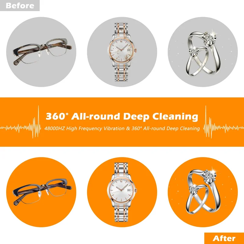 Ultrasonic Jewelry Cleaner, 750Ml Sonic Cleaner with Digital Timer for Eyeglasse 4