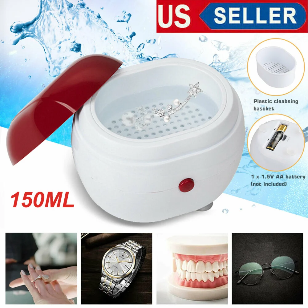 Ultrasonic Jewelry Cleaner Denture Eyeglasses Coins Glasses Cleaning Machine USA