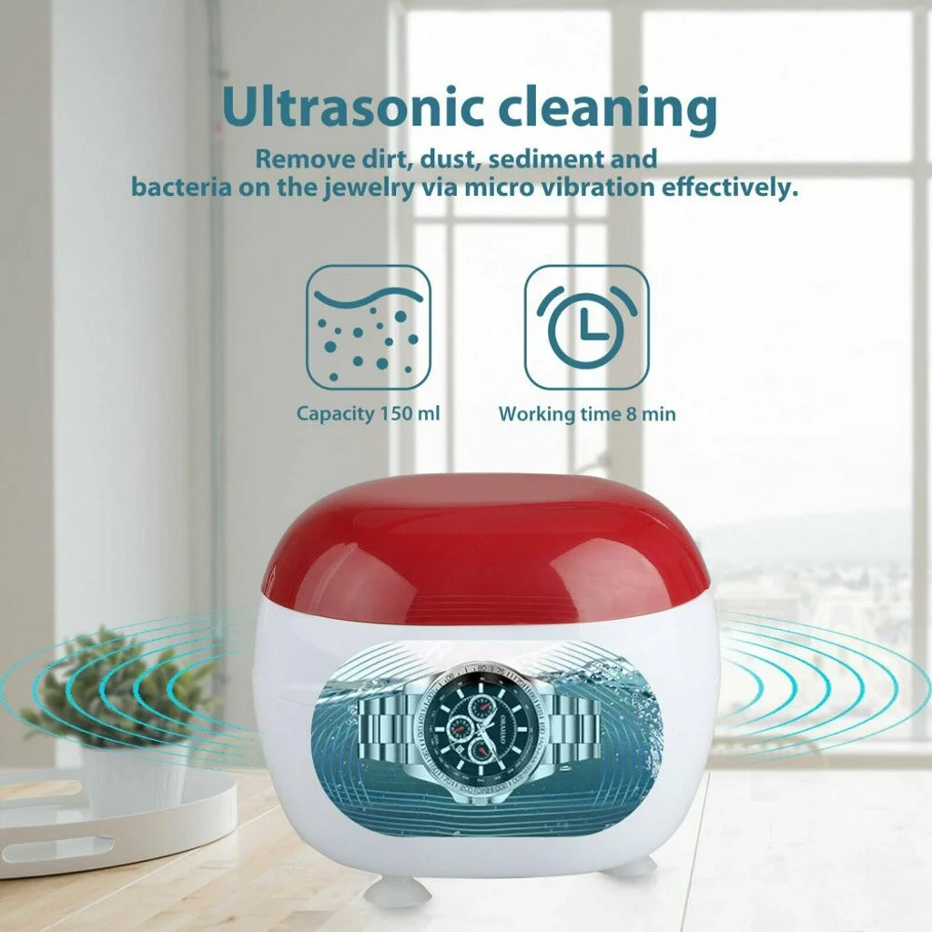 Ultrasonic Jewelry Cleaner Machine for Watches Earrings Necklace Eyeglasses US 2