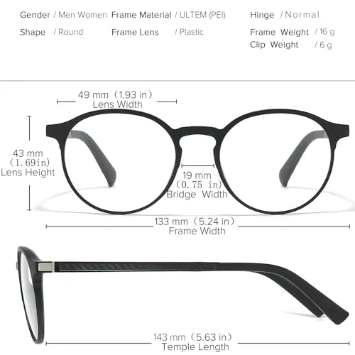 UNIEOWFA Retro Round Glasses Frame for Men Women With 3 in 1 Polarized Magnetic clip on Sunglasses Eyeglasses Optical Eyewear 2