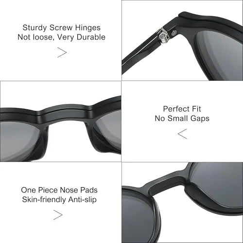 UNIEOWFA Retro Round Glasses Frame for Men Women With 3 in 1 Polarized Magnetic clip on Sunglasses Eyeglasses Optical Eyewear 4