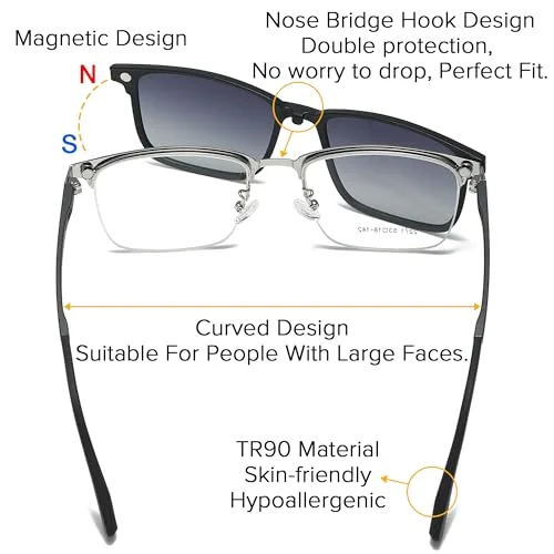 UNIEOWFA Square Semi-Rimless Optical Glasses Frame Men Magnetic Sunglasses Eyeglasses With Polarized clip on UV Protection 3
