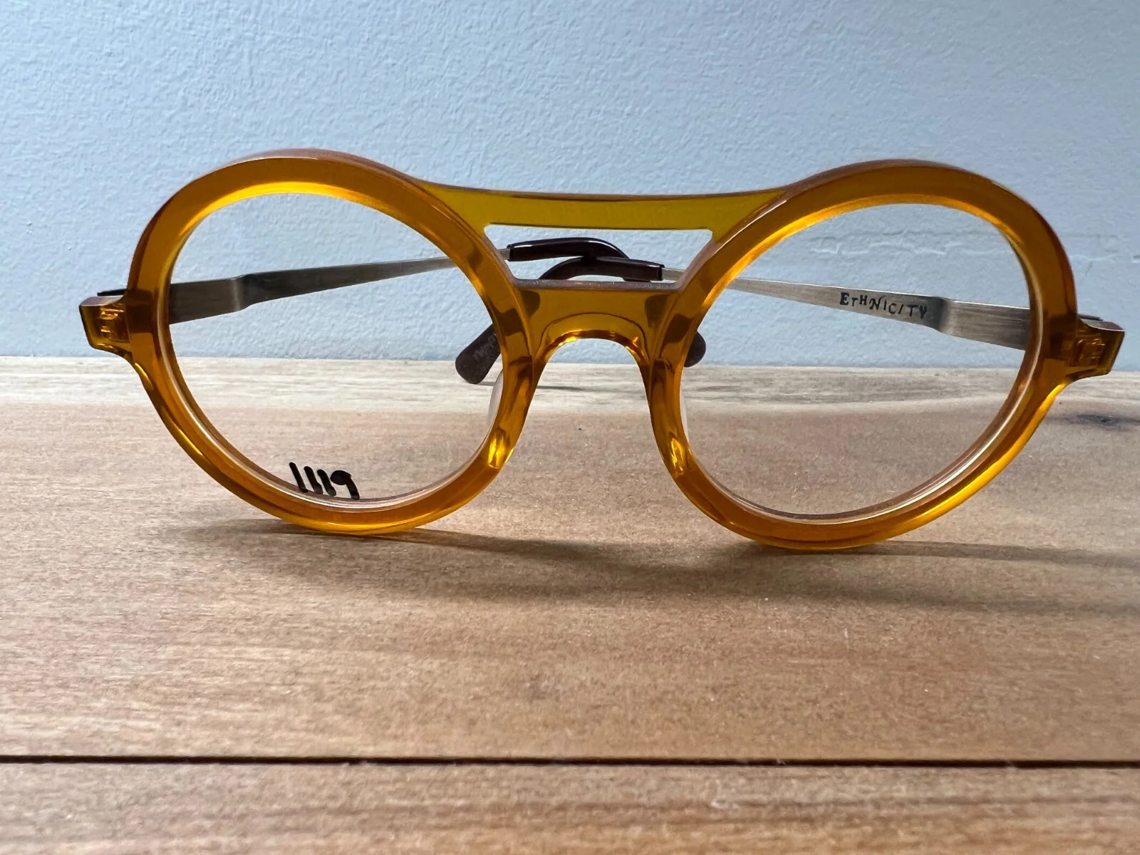 Unique Handcrafted Japanese Round Double Bar Yellow/Orange Eye Glass Frames