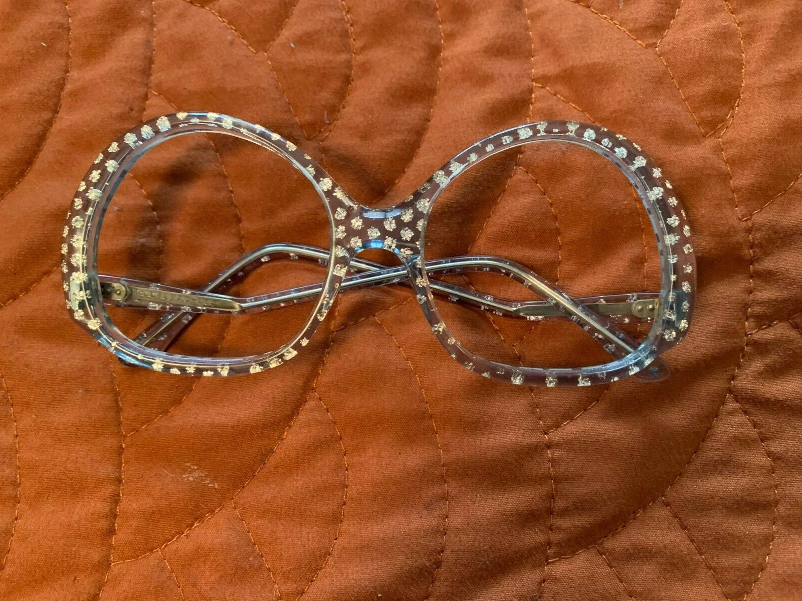 Unique Vintage 70s Glam Rock Eyeglasses Frames Ice Blue and Silver Glitter