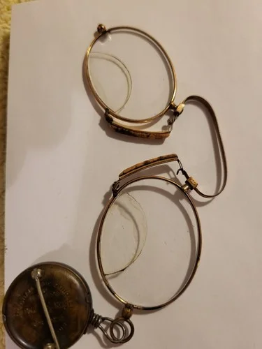 Unusual Antique Bi-focal Gold Eye Glasses With Pendant
