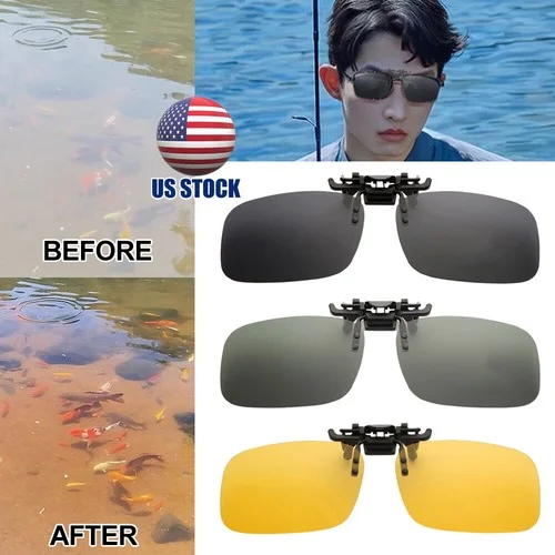 US Polarized Clip On Flip Up Sunglasses Driver Fishing Sun Shading Eyeglasses