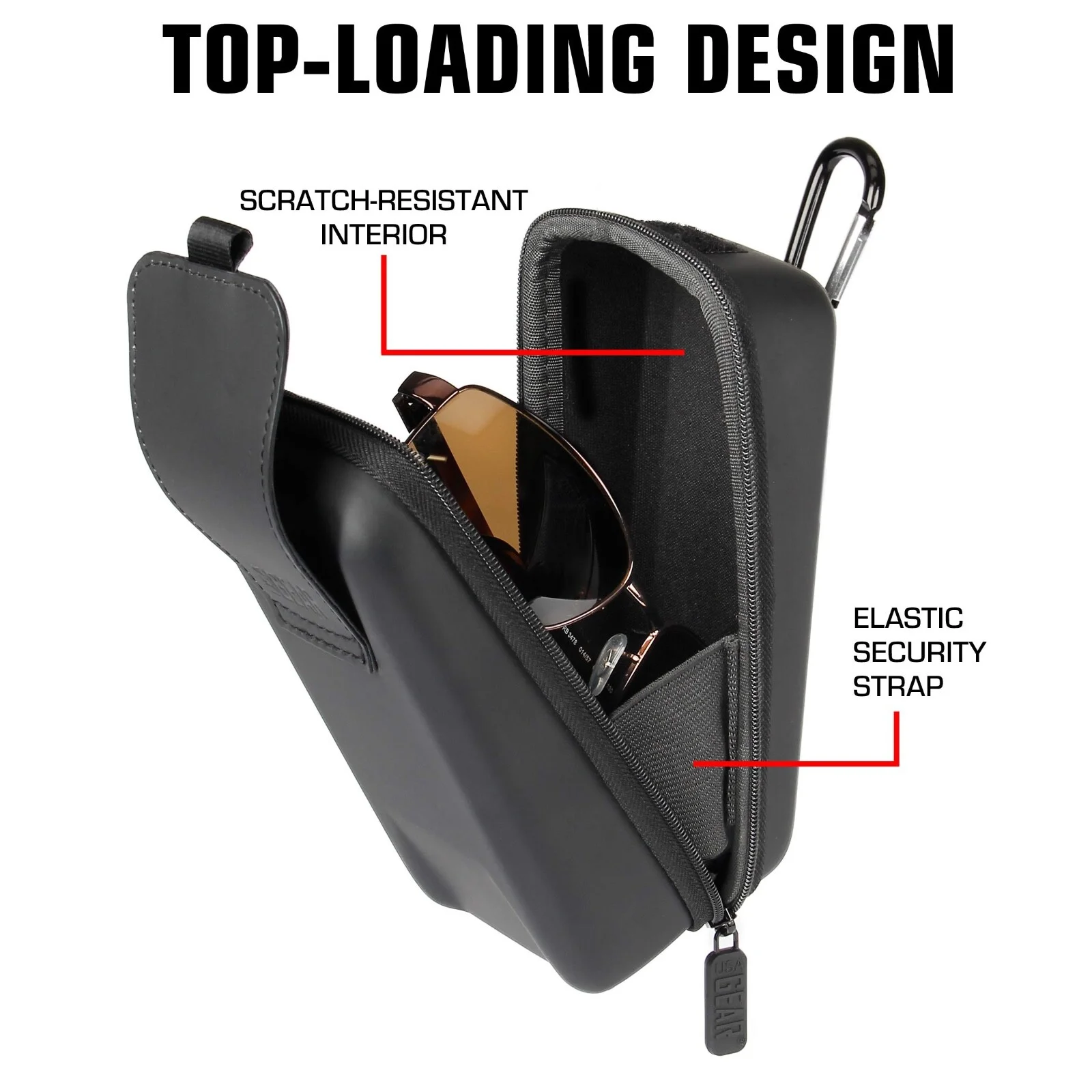 USA GEAR Hard Shell Glasses Case - Rugged Hard Case with Belt Loop - Black 2