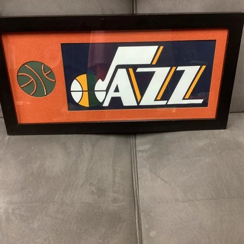 UTAH JAZZ BASKETBALL 21” X 10 1/2” GLASS FRAMED ART WORK 2