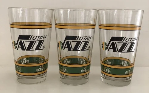 Utah Jazz NBA 6” Drinking 16oz. Glasses Chevron Set Of 3 Merchandise NEW