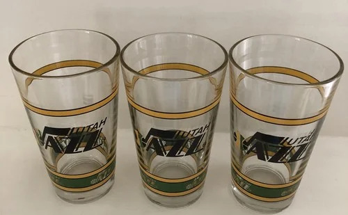 Utah Jazz NBA 6” Drinking 16oz. Glasses Chevron Set Of 3 Merchandise NEW 2