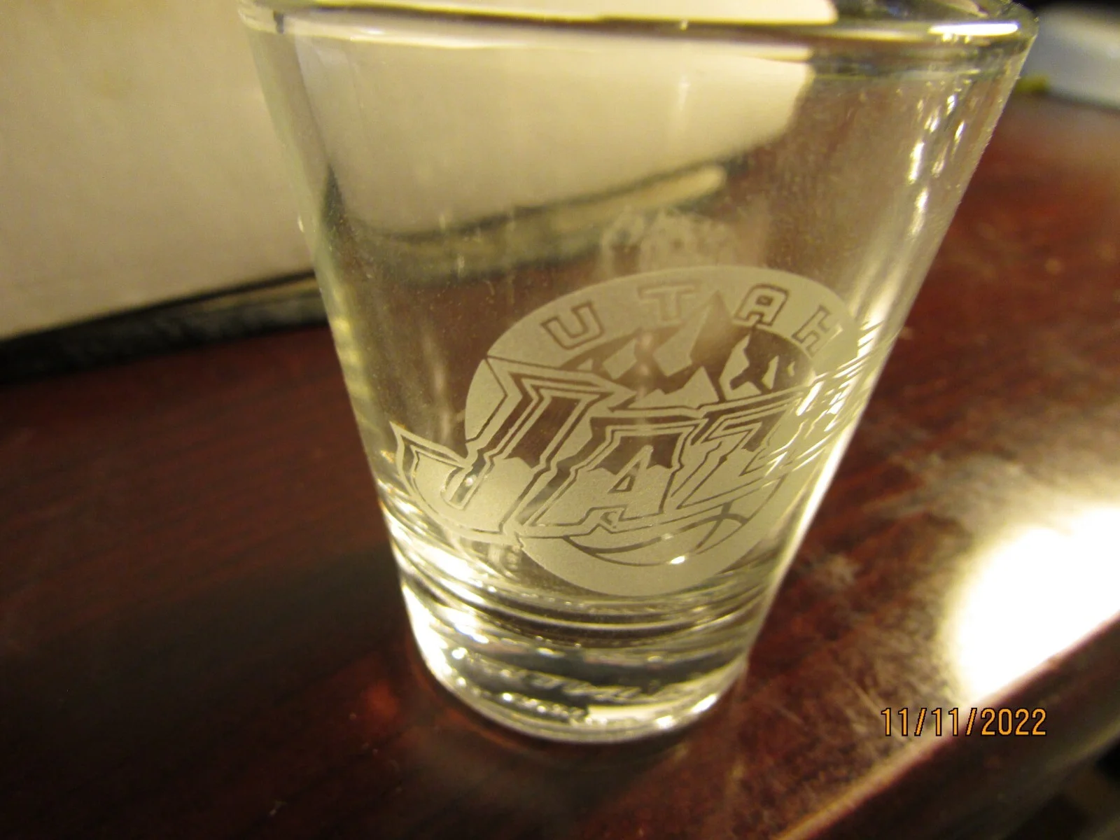 Utah Jazz NBA Basketball- Etched Logo on Clear Standard Shot Glass-Hunter Mfg. 2