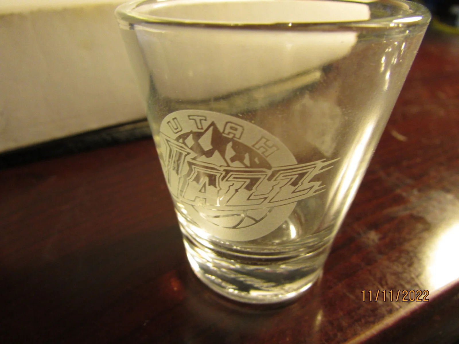 Utah Jazz NBA Basketball- Etched Logo on Clear Standard Shot Glass-Hunter Mfg. 3