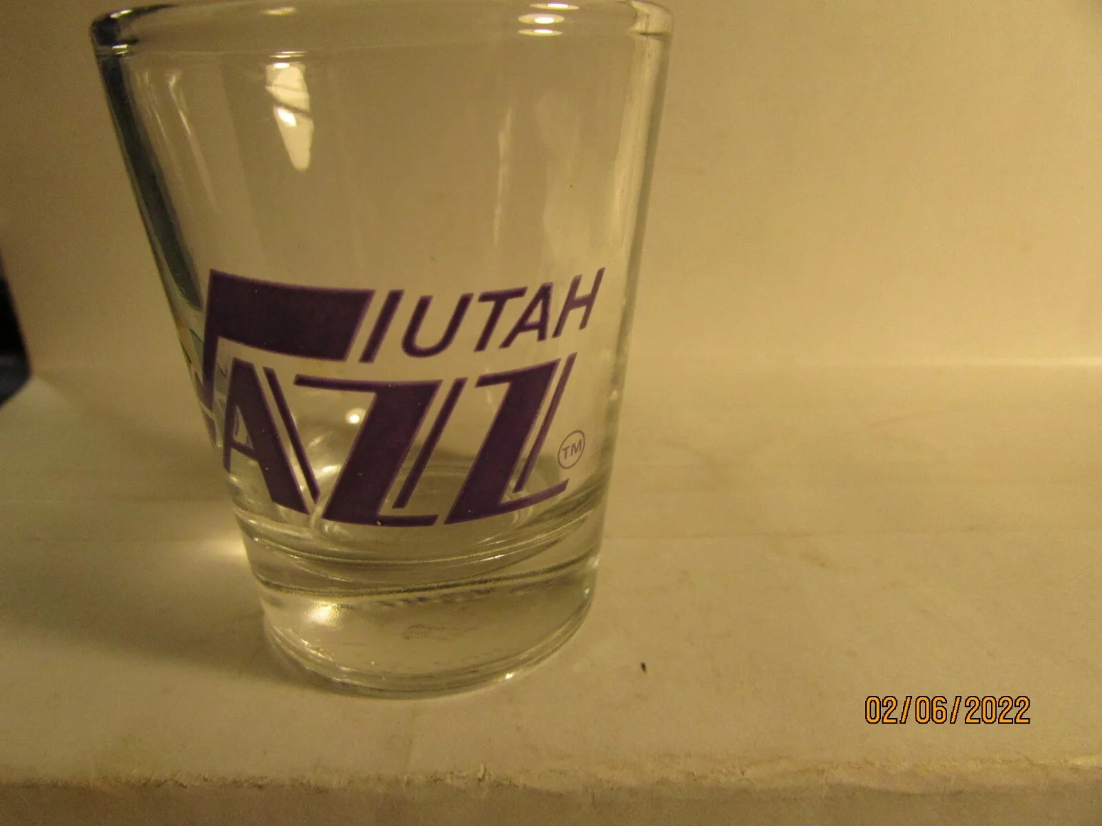Utah Jazz NBA Logo on Clear Shot Glass- new