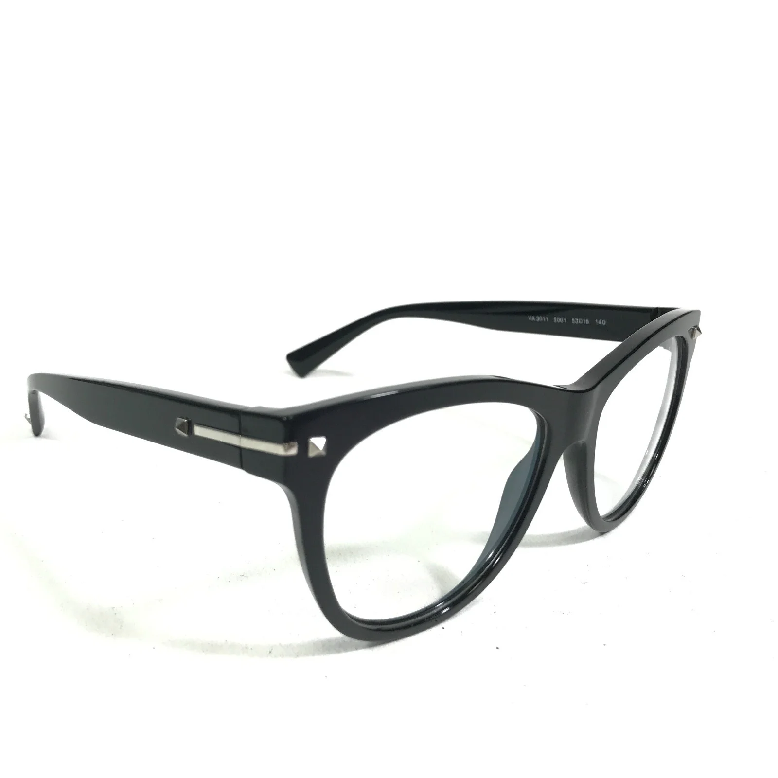 Valentino Eyeglasses Frames VA 3011 5001 Black Silver Cat Eye Full Rim 53-16-140 2