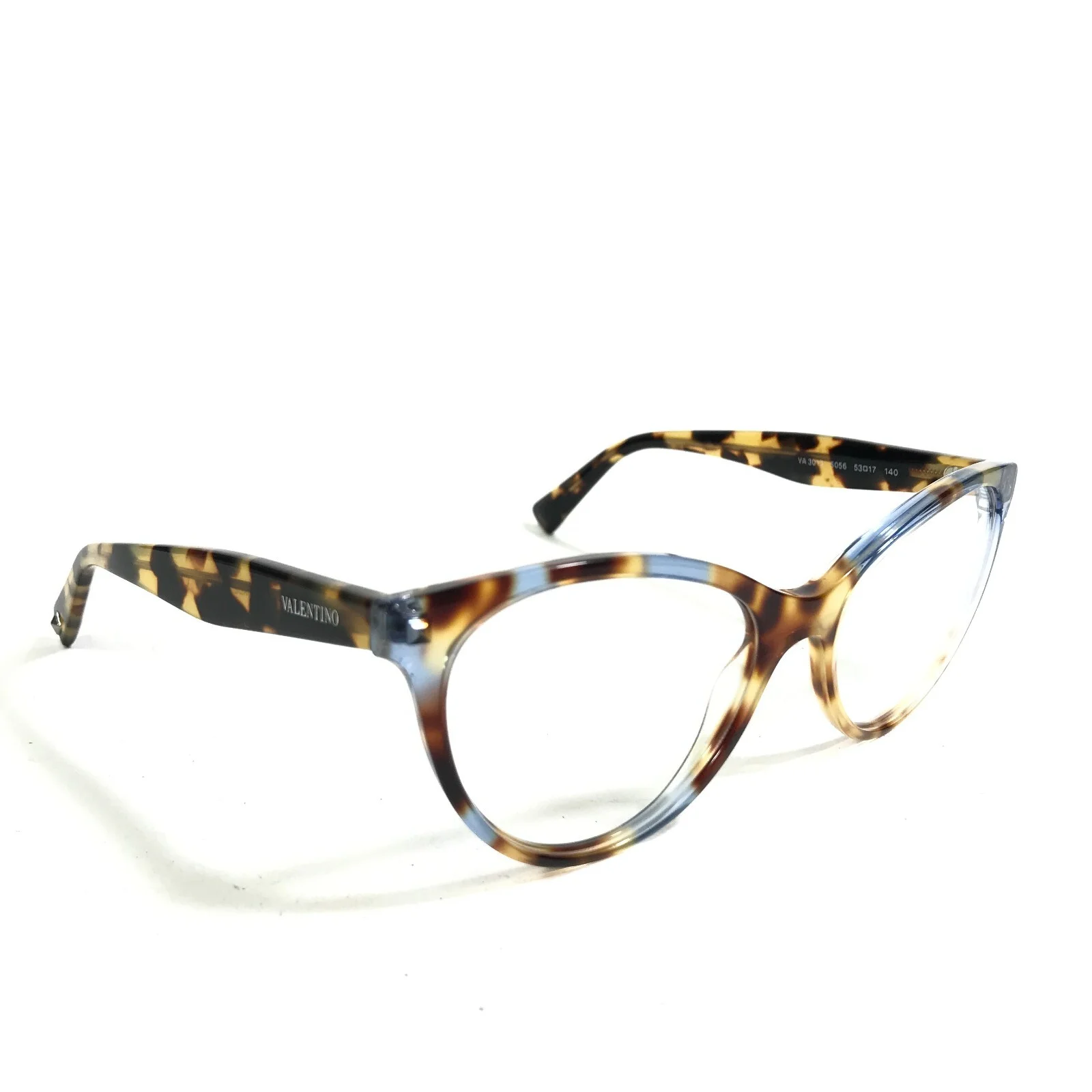 Valentino Eyeglasses Frames VA3013 5056 Brown Blue Tortoise Cat Eye 53-17-140 2