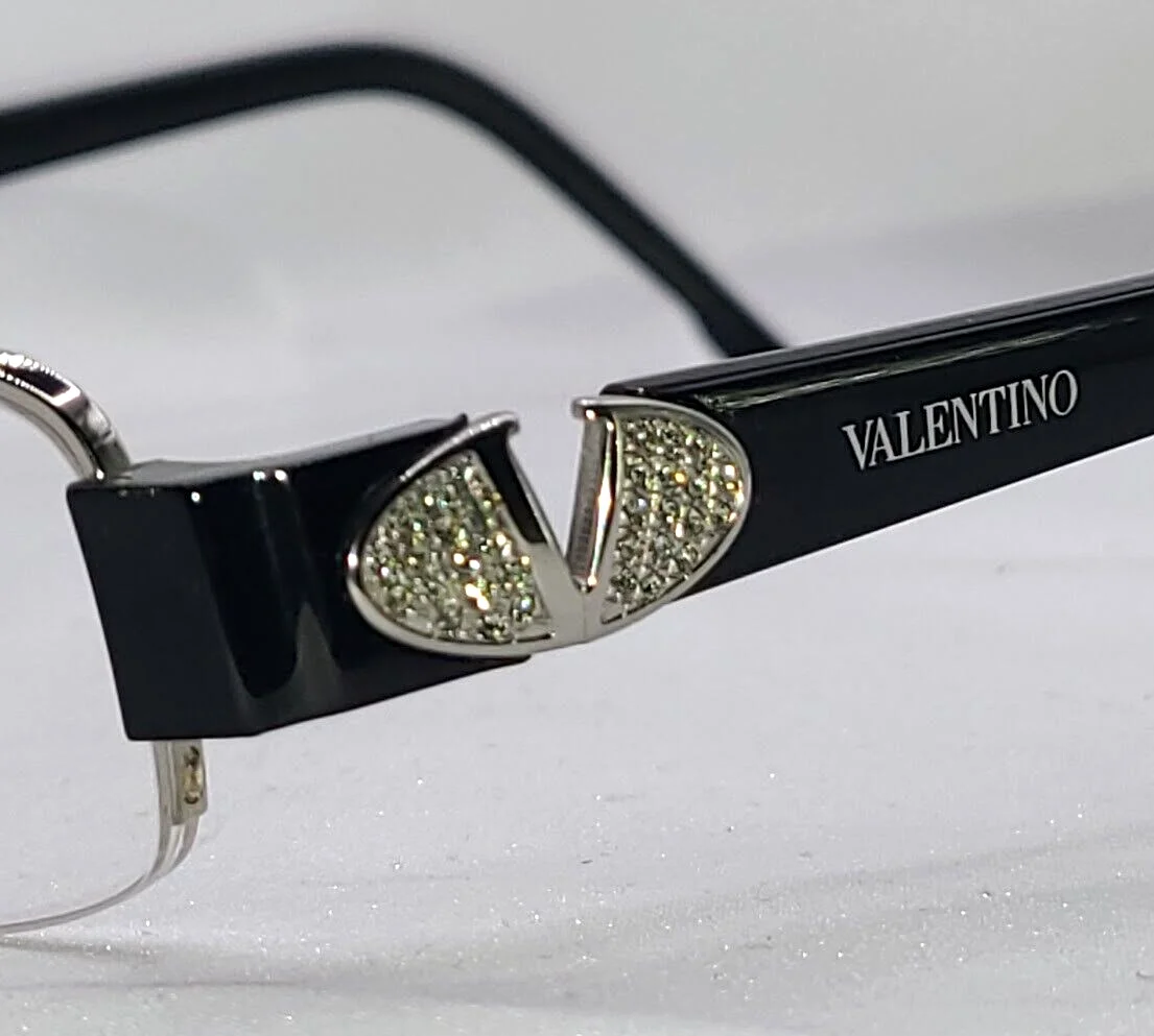 VALENTINO Italy Silver/Black Half Rimless Eyeglasses Frame Rhinestone 52-17 0-2