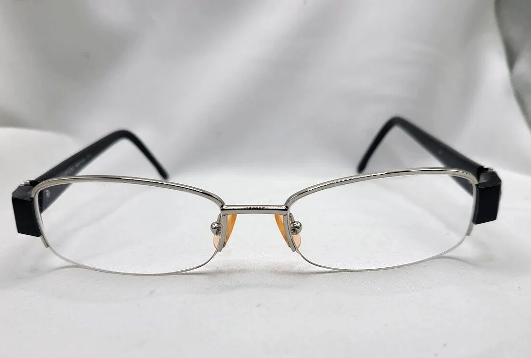 VALENTINO Italy Silver/Black Half Rimless Eyeglasses Frame Rhinestone 52-17 0-2 4