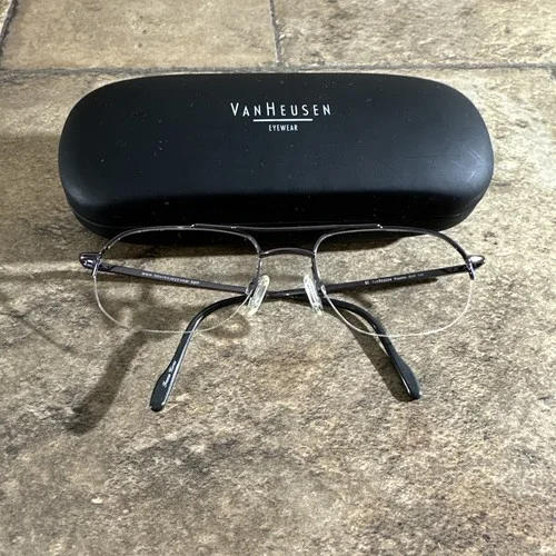 Van Heusen Franklin Gun Metal Half Rim Eyeglasses Frames ONLY 56[] 18-140 w/Case