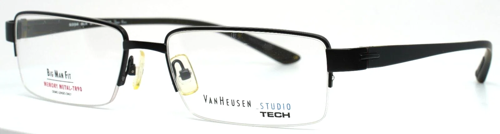 VAN HEUSEN STUDIO S334 BLK Black Mens Rectangle Eyeglasses 57-18-142 B:31