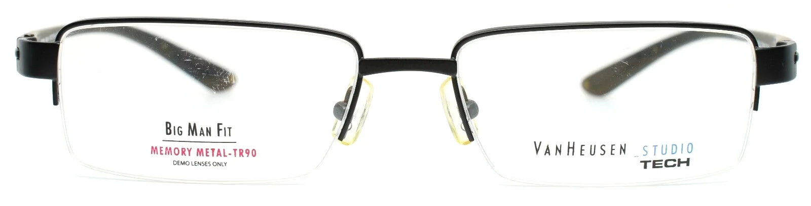 VAN HEUSEN STUDIO S334 BLK Black Mens Rectangle Eyeglasses 57-18-142 B:31 2