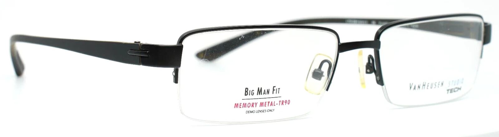 VAN HEUSEN STUDIO S334 BLK Black Mens Rectangle Eyeglasses 57-18-142 B:31 3