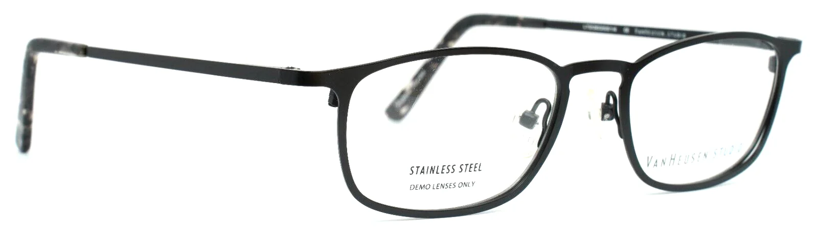 VAN HEUSEN STUDIO S338 BLK Black Unisex Oval Full Rim Eyeglasses 51-18-143 B:34 3