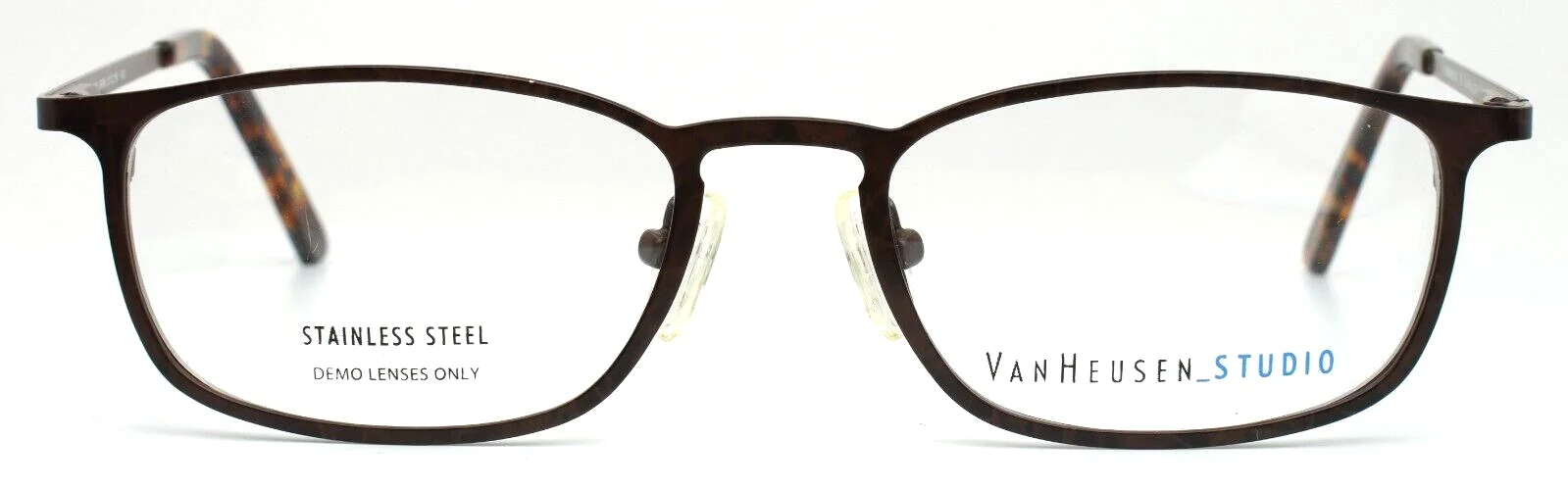 VAN HEUSEN STUDIO S338 BRN Brown Mens Oval Eyeglasses 51-18-143 B:34 2