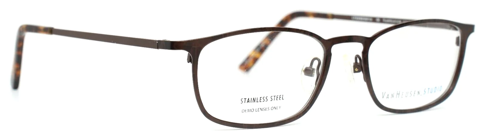 VAN HEUSEN STUDIO S338 BRN Brown Mens Oval Eyeglasses 51-18-143 B:34 3