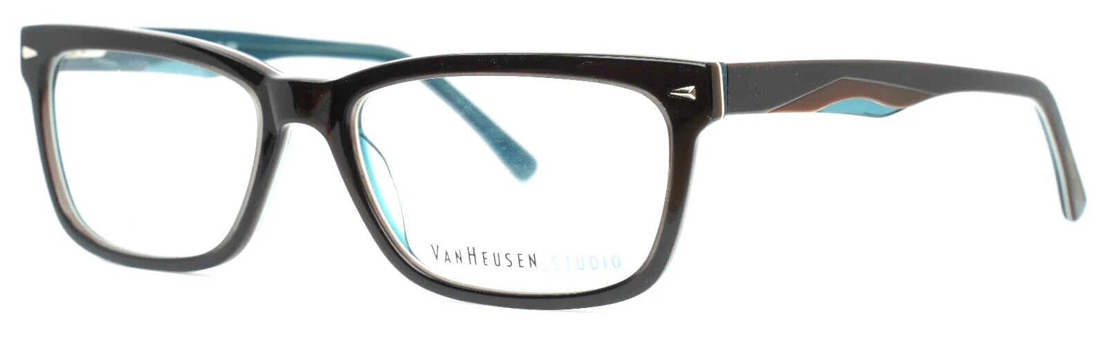 VAN HEUSEN STUDIO S340 BRN Mens Brown Rectangle Eyeglasses 55-17-145 B:35