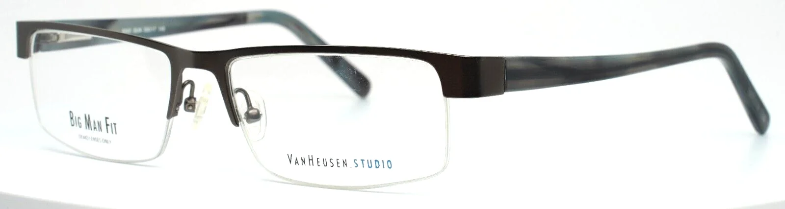 VAN HEUSEN STUDIO S343 GUN Gunmetal Mens Rectangle Half Rim Eyeglasses 55-17-145