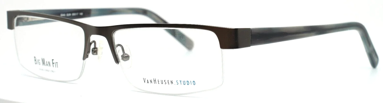 VAN HEUSEN STUDIO S343 Mens Gunmetal Rectangle Half Rim Eyeglasses 55-17-145