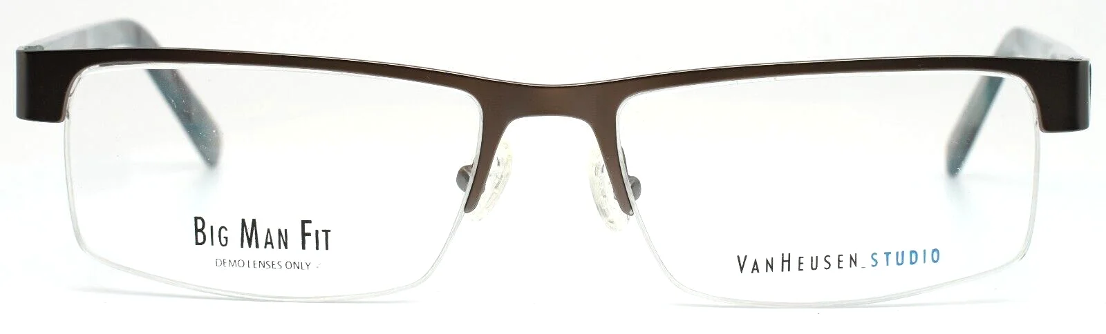VAN HEUSEN STUDIO S343 Mens Gunmetal Rectangle Half Rim Eyeglasses 55-17-145 2