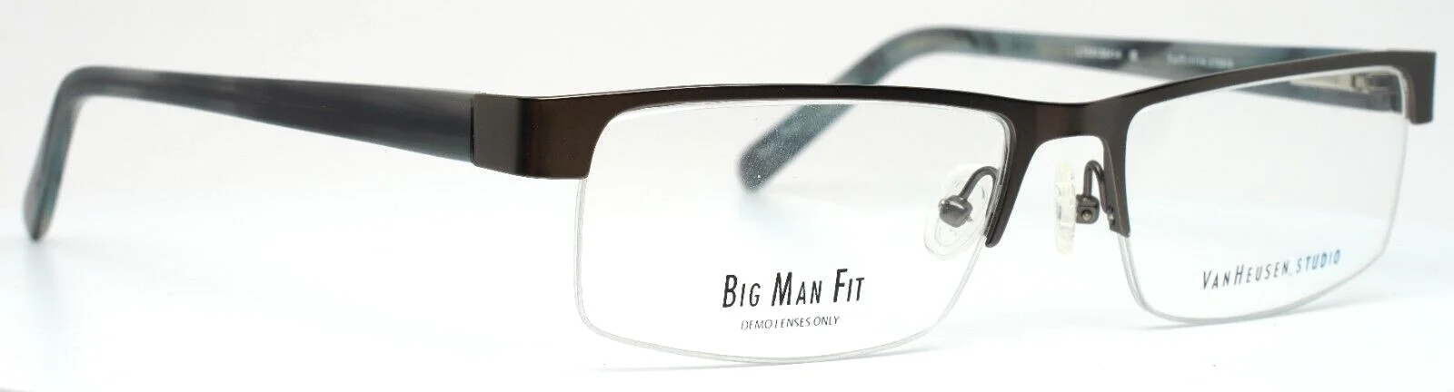 VAN HEUSEN STUDIO S343 Mens Gunmetal Rectangle Half Rim Eyeglasses 55-17-145 3