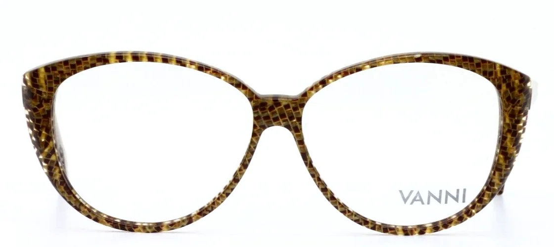VANNI V1920 A600 Brown/Yellow Womens Cat Eye Full Rim Eyeglasses 54-14-140 B:45 2