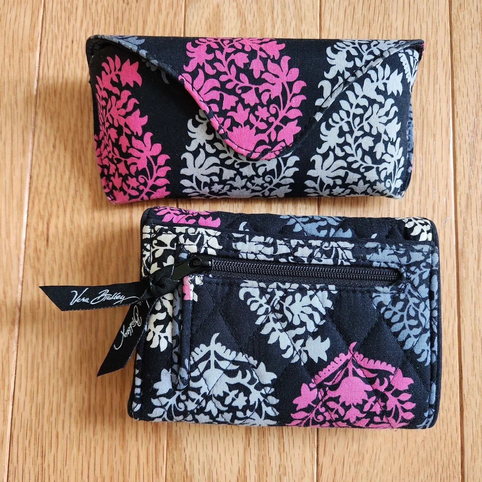 Vera Bradley Northern Lights Pink Gray Black Quilt Eyeglass Case + 4 fold wallet 2