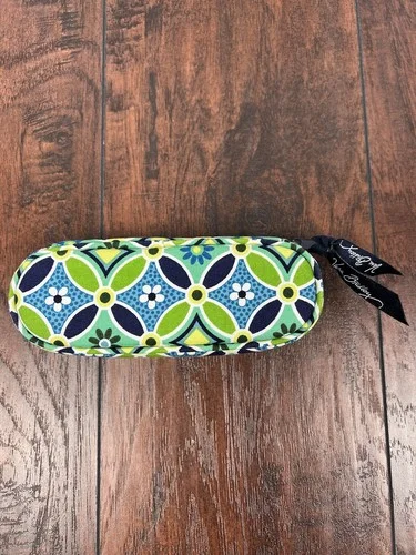 Vera Bradley Soft Glasses Eyeglass Case Zip Around Daisy Daisy Green Blue White 2