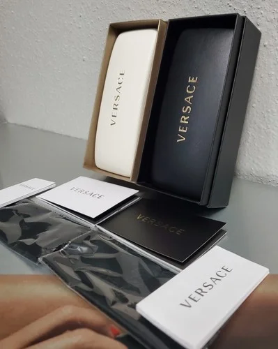 VERSACE Black & White Leather Hard CLAMSHELL MEDIUM Eyeglasses CASES: NEW 4