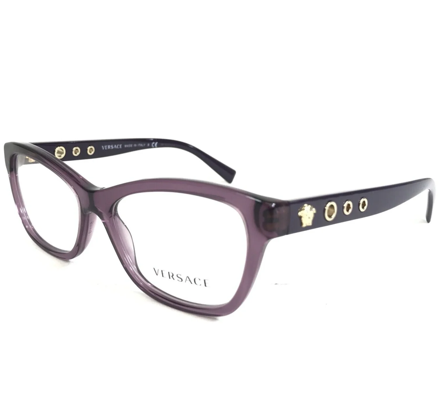 Versace Eyeglasses Frames MOD.3225 5029 Clear Purple Gold Cat Eye 52-16-140